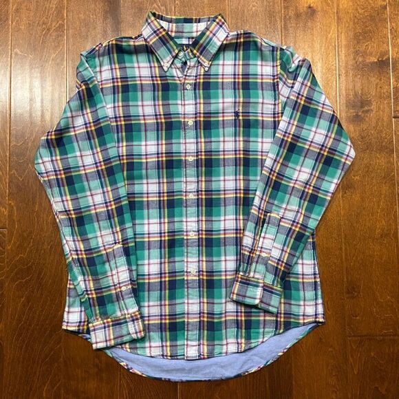 Polo Ralph Lauren Casual Button Front Plaid Green Flannel Shirt Men's Size Large - Picture 3 of 9